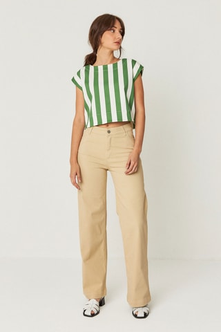 Calças direitas de cintura alta em algodão biológico Ainhize - Bege