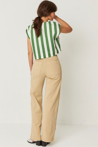 Calças direitas de cintura alta em algodão biológico Ainhize - Bege