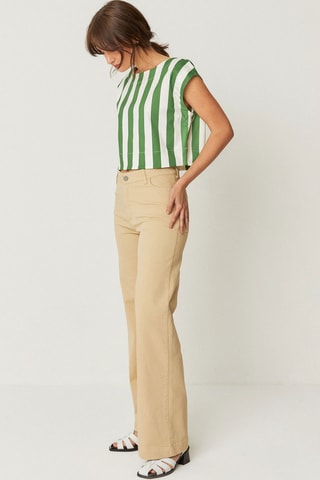 Calças direitas de cintura alta em algodão biológico Ainhize - Bege