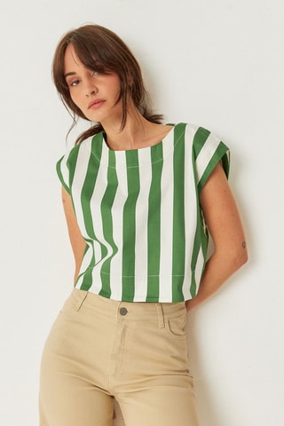 Calças direitas de cintura alta em algodão biológico Ainhize - Bege