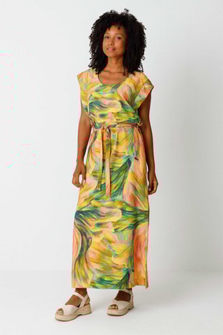 Vestido comprido - Mostarda e verde-escuro - Preto e castanho