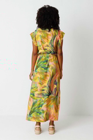 Vestido comprido - Mostarda e verde-escuro - Preto e castanho