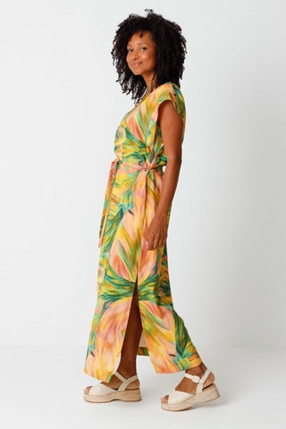 Vestido comprido - Mostarda e verde-escuro - Preto e castanho