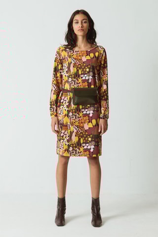 Vestido direito em algodão biológico - Bordô e amarelo - Vermelho, verde, amarelo e laranja