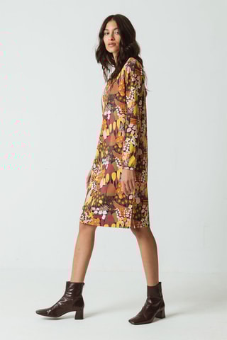 Vestido direito em algodão biológico - Bordô e amarelo - Vermelho, verde, amarelo e laranja