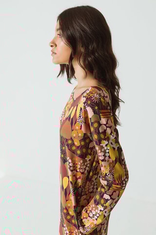 Vestido direito em algodão biológico - Bordô e amarelo - Vermelho, verde, amarelo e laranja