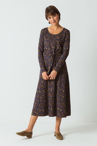 Vestido midi em algodão biológico - Verde-azeitona e azul-marinho - Azul e verde