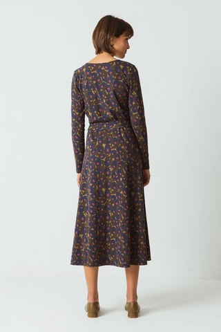 Vestido midi em algodão biológico - Verde-azeitona e azul-marinho - Azul e verde