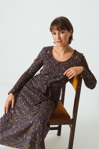 Vestido midi em algodão biológico - Verde-azeitona e azul-marinho - Azul e verde