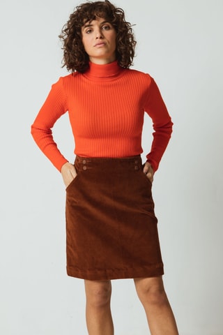 Saia trapézio em veludo em algodão biológico cintura alta Kexaa - Castanho