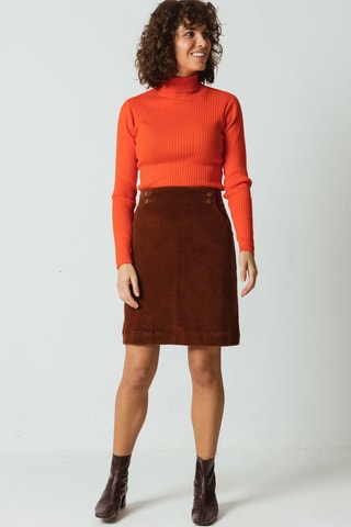 Saia trapézio em veludo em algodão biológico cintura alta Kexaa - Castanho