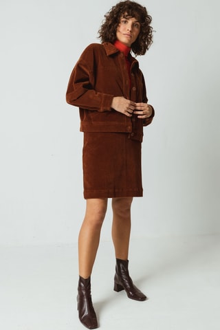 Saia trapézio em veludo em algodão biológico cintura alta Kexaa - Castanho