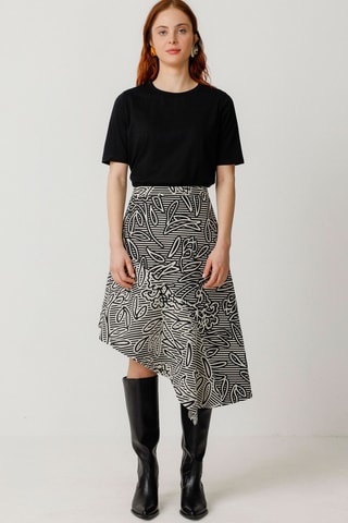 Saia midi em algodão biológico Nethe - Preto e branco