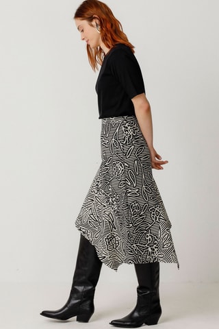 Saia midi em algodão biológico Nethe - Preto e branco