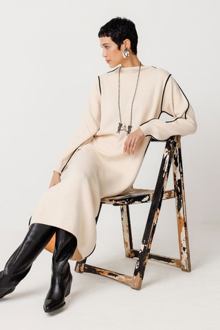 Vestido midi em algodão biológico Leda - Bege