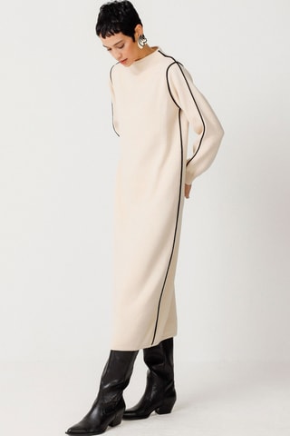 Vestido midi em algodão biológico Leda - Bege