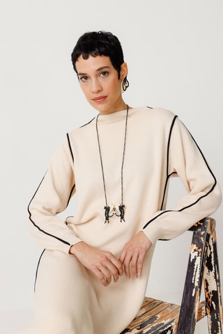 Vestido midi em algodão biológico Leda - Bege