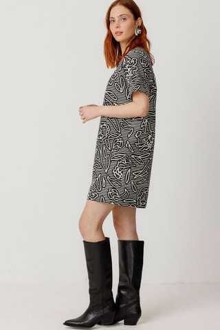 Vestido direito em algodão biológico Gorane - Preto e branco