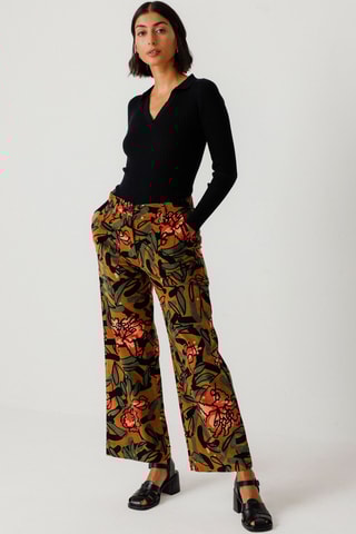 Calças direitas em veludo e algodão biológico de cintura alta Iarza - Multicor