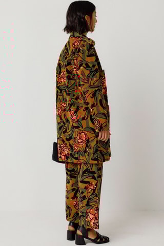 Calças direitas em veludo e algodão biológico de cintura alta Iarza - Multicor