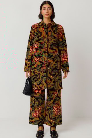 Calças direitas em veludo e algodão biológico de cintura alta Iarza - Multicor