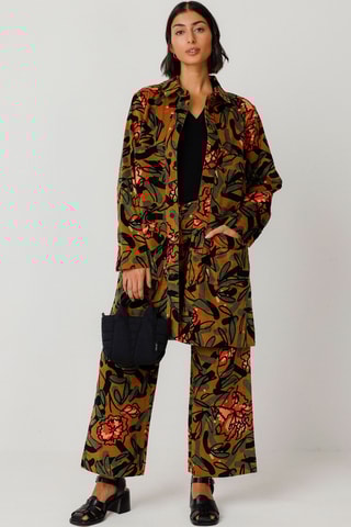 Calças direitas em veludo e algodão biológico de cintura alta Iarza - Multicor