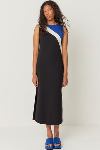 Vestido direito em algodão biológico Alba - Preto e azul