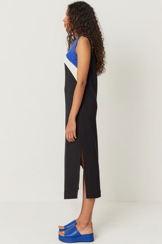 Vestido direito em algodão biológico Alba - Preto e azul