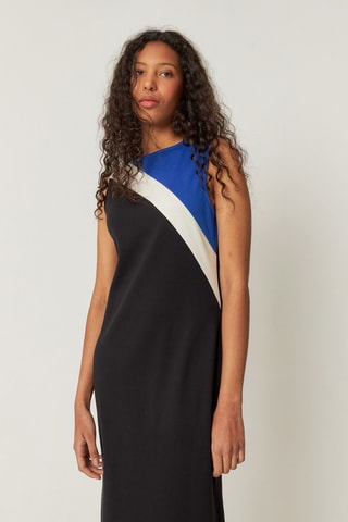 Vestido direito em algodão biológico Alba - Preto e azul