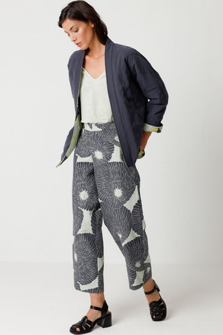 Calças largas de cintura alta em algodão biológico Ura - Preto e branco