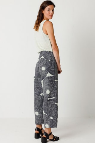 Calças largas de cintura alta em algodão biológico Ura - Preto e branco