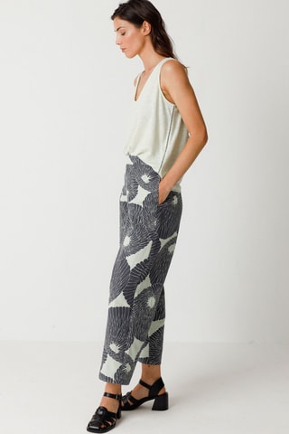 Calças largas de cintura alta em algodão biológico Ura - Preto e branco