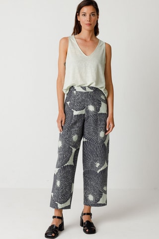 Calças largas de cintura alta em algodão biológico Ura - Preto e branco