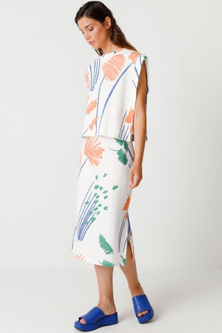 Saia midi cintura alta em algodão biológico Aiurdin - Branco