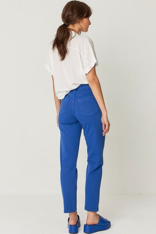 Calças direitas de cintura alta em algodão biológico Ania - Azul