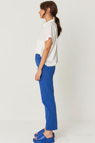 Calças direitas de cintura alta em algodão biológico Ania - Azul