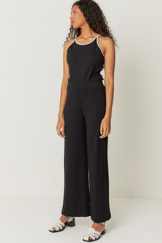 Calças direitas de cintura alta em algodão biológico Elixi - Preto