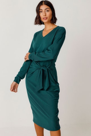 Vestido midi em algodão biológico Luar - Verde