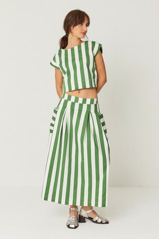 Saia comprida em algodão biológico Irama - Branco e verde