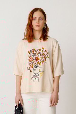 T-shirt em algodão biológico Lariz - Bege