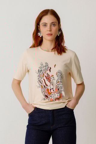 T-shirt em algodão biológico Lierni - Bege