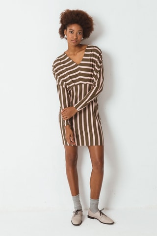 Vestido direito - Caqui e rosa-claro - Verde e rosa