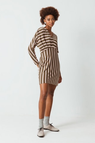 Vestido direito - Caqui e rosa-claro - Verde e rosa