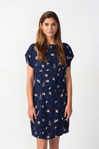 Vestido efeito ilusório Tilde - Azul-marinho e cru - Azul-marinho