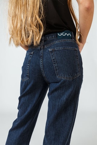 Calças de ganga direitas em algodão biológico - Azul-escuro - Azul