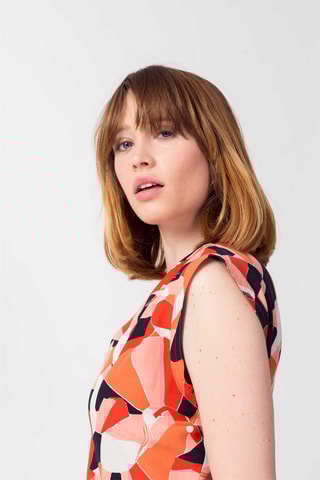 Vestido traçado Izargi - Laranja e vermelho - Multicor