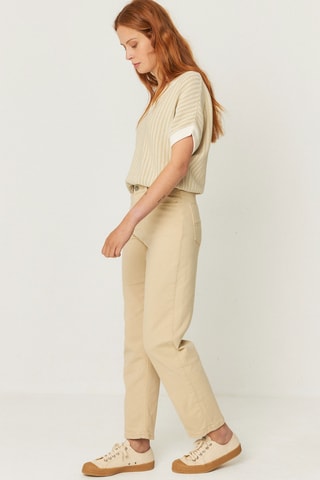 Calças direitas de cintura alta em algodão biológico Ania - Bege
