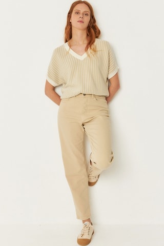 Calças direitas de cintura alta em algodão biológico Ania - Bege