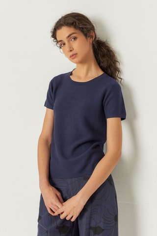 T-shirt em algodão biológico Bidari - Azul-marinho