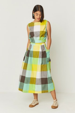 Saia midi cintura alta em algodão biológico Irama - Multicor